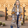 Hot Selling Vintage Southwest Tribe Aztec Casual Breathable Midi Long Polyester Woolen Hooded Knit Hoodie Cardigan Pockets