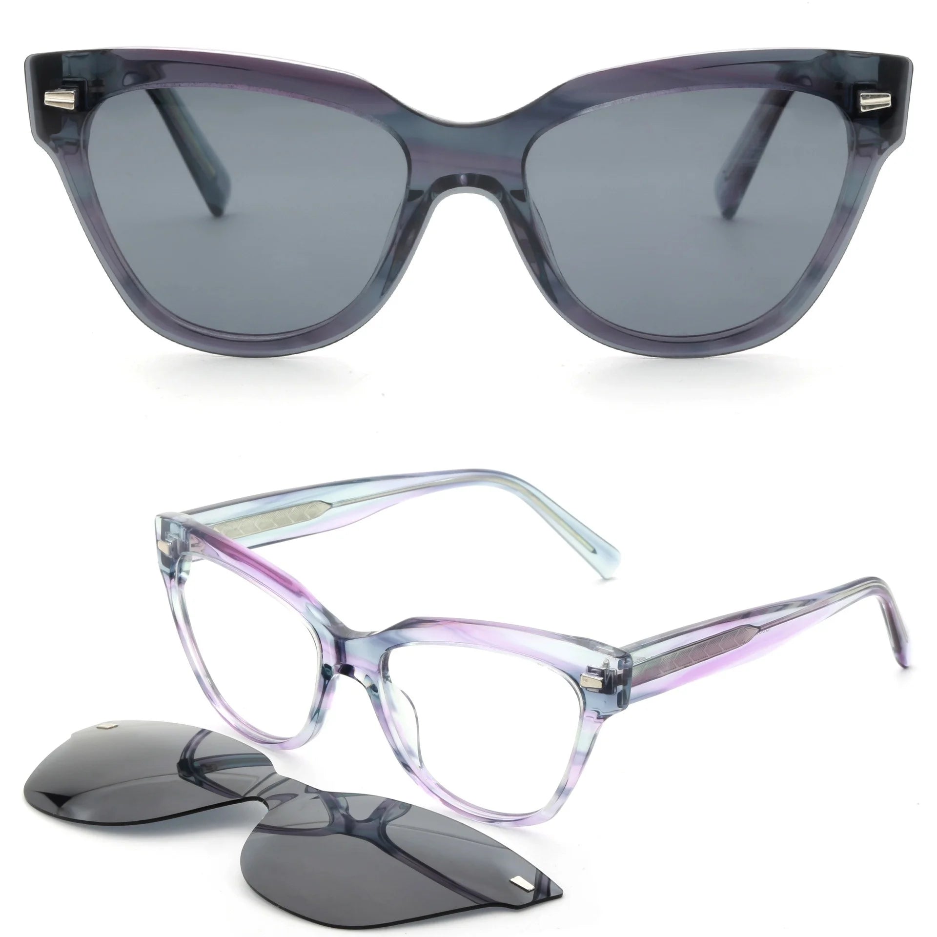 QSKY 6071C New Arrival Fashion Acetate Polarized TAC Sunglasses Magnetic Unisex Clip on 2 in 1 Sunglasses