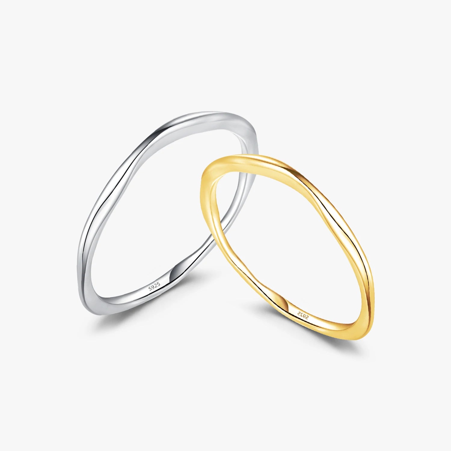 925 Sterling Silver Trendy Stacking Gold Color Fine Jewelry Simple Irregular Wrinkled Texture Rings for Women Girls