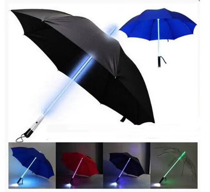 LED Safety Warning Lights Outdoor Umbrellas 7 Colors Flashing Long Handle Night Umbrellas Flashlight Umbrella With Led Light