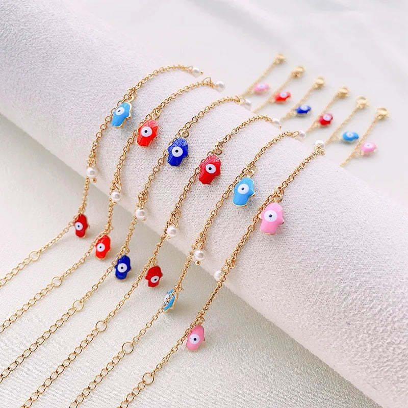 HOVANCI Palm Eye Anklets for Women 18K Gold Filled Jewelry Stainless Steel No Fade Evils Eye Anklet