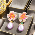Meetyoo 18K Gold Plated Blooming Flower Pearl Drop Earrings Popular Designs for Women Cubic Zirconia Party and Wedding Jewelry