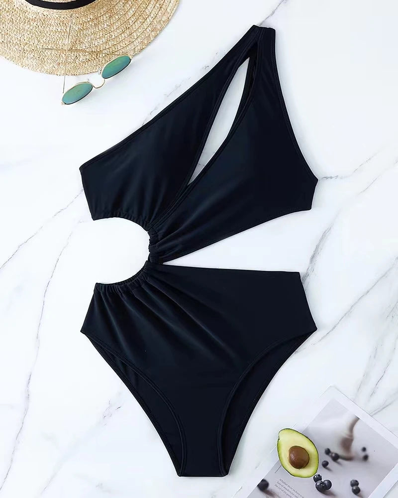 European American Custom Women's One-piece Bandeau Solid High Waist Swimsuit Cross Back Straps Handmade Spandex/Polyester 2025