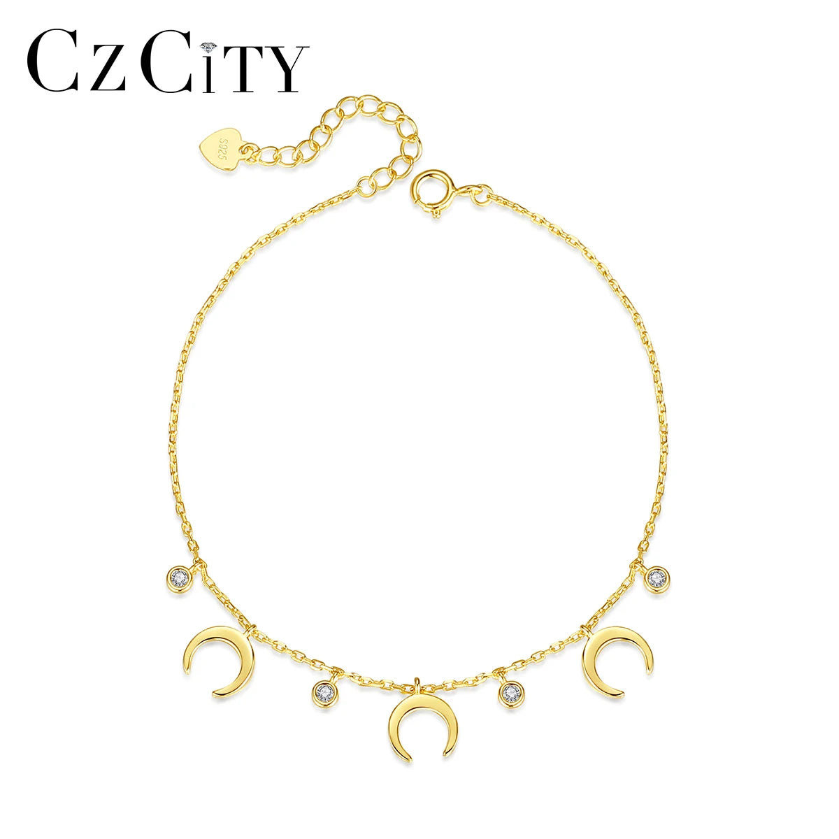 CZCITY Elegant Woman 925 Designer Korean Minimalist Silver Dainty Trendy Metal Parts Sterling Gold Charm Bracelet