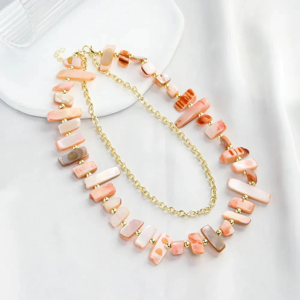 New Fashionable Gold Chain with Irregular Shell Beads Long Necklace and Two-layer Short Necklaces