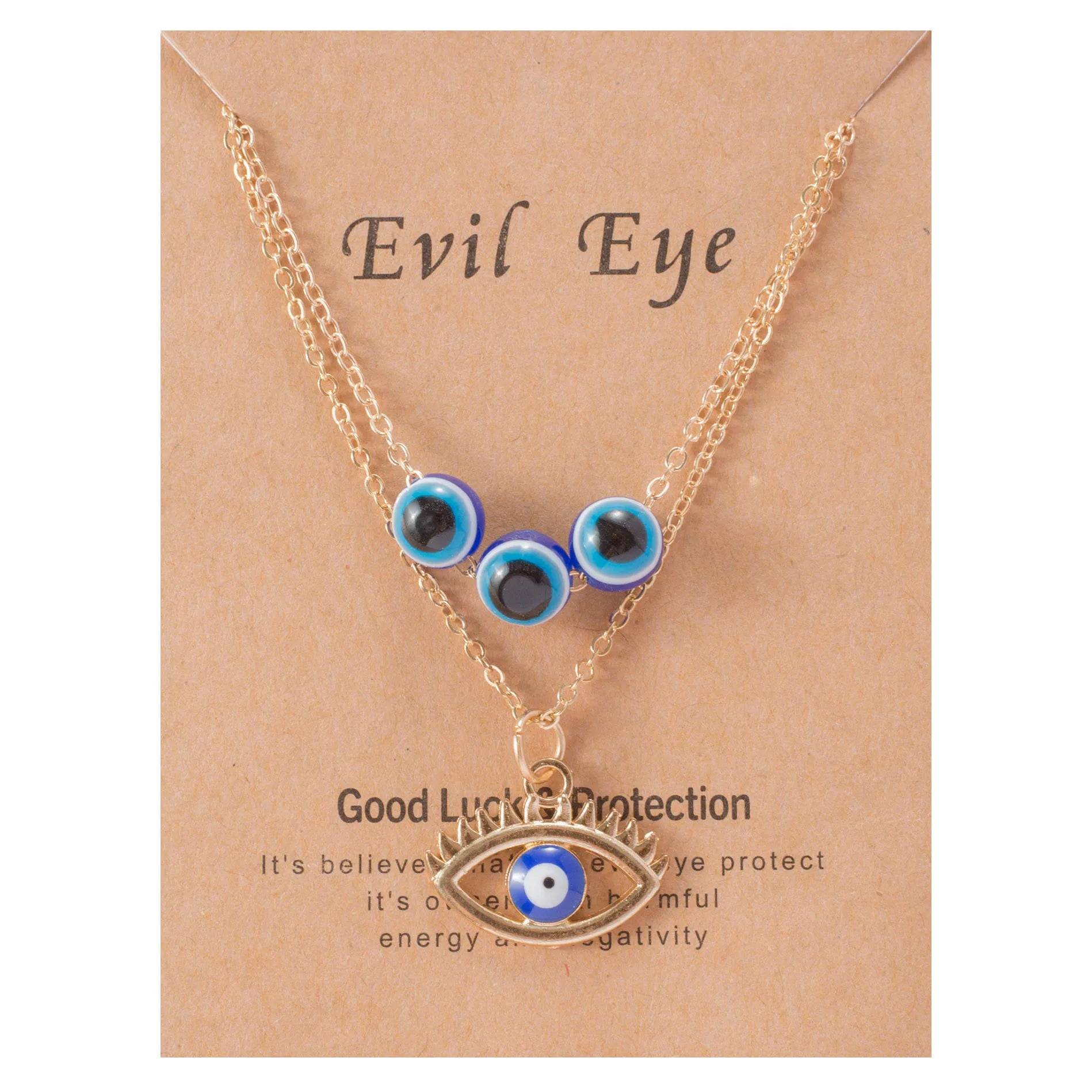 Personality Double Layers Evil Eye Card Necklace Gold Plated Women Casual Blue Eyes Rhinestone Pendant Choker Necklace Jewelry