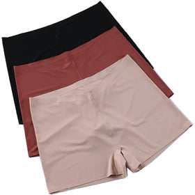 Ladies Seamless Satin Ice Silk Boxer Briefs Safety Panties Elastic Solid Color Womens Panties Maternity Pants