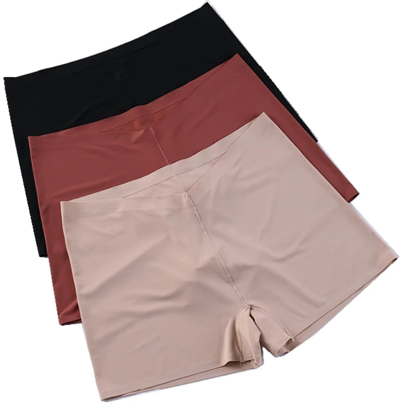 Ladies Seamless Satin Ice Silk Boxer Briefs Safety Panties Elastic Solid Color Womens Panties Maternity Pants