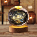 Solar System Moon Nebula 3d Art K9 Crystal Ball Night Lamp Luminous Crystal 3d Ball Night Lamp With Wooden Led Night Light Base