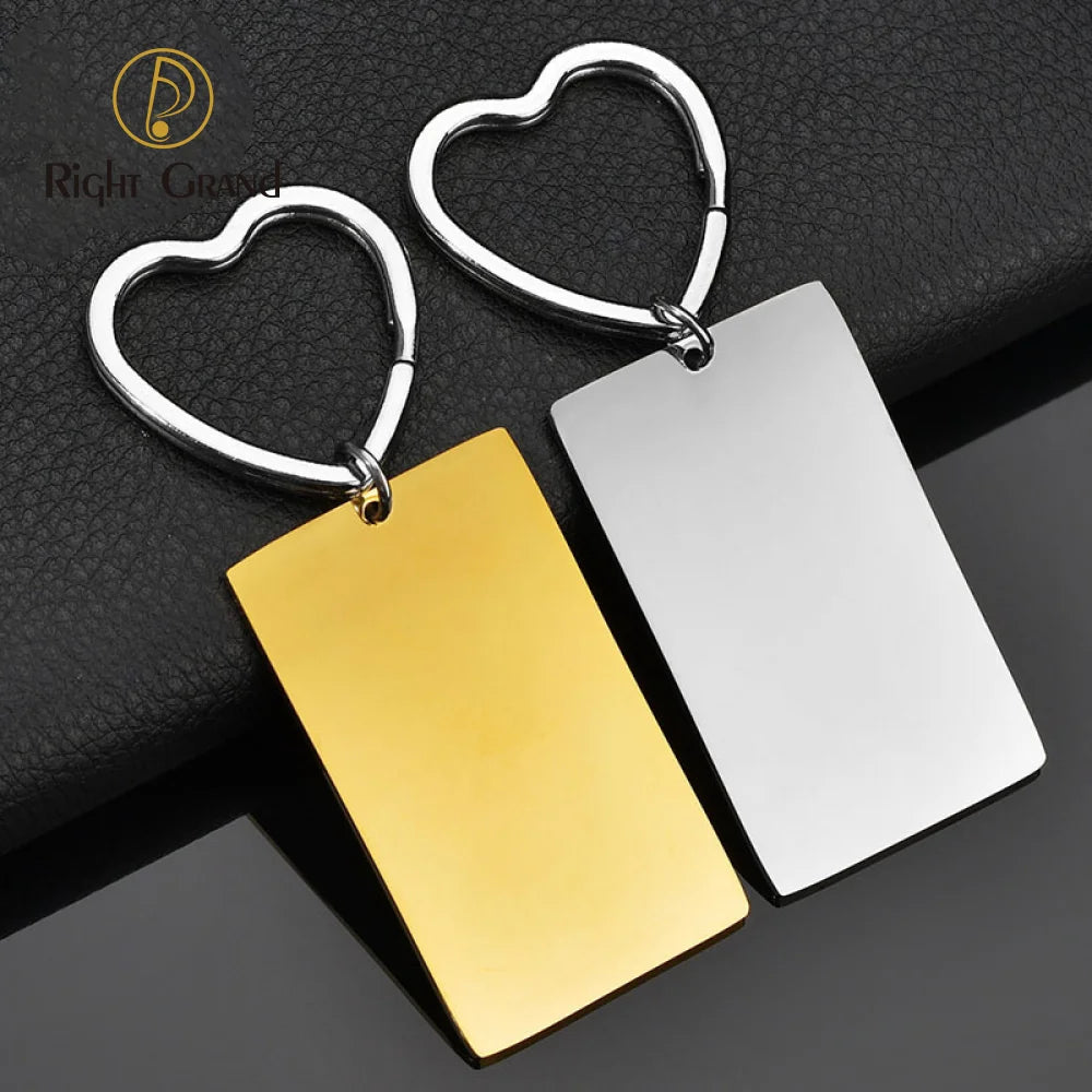 Stainless Steel Rectangle Keychain Blank for Engraving Metal Rectangle Plate Keychain Heart Keyring Mirror Polished