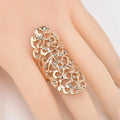 New Fashion Retro Exaggerate Hollow Out Crystal Gold Color Big Knuckle Rings for Women Jewelry Gifts Long Wedding Rings