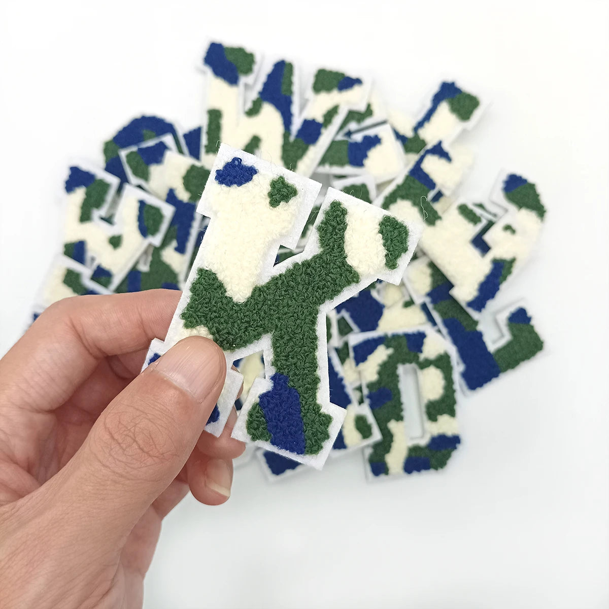 Spot 26 Letters 7cm Height Camouflage Chenille Embroidery Iron on Letter Patches
