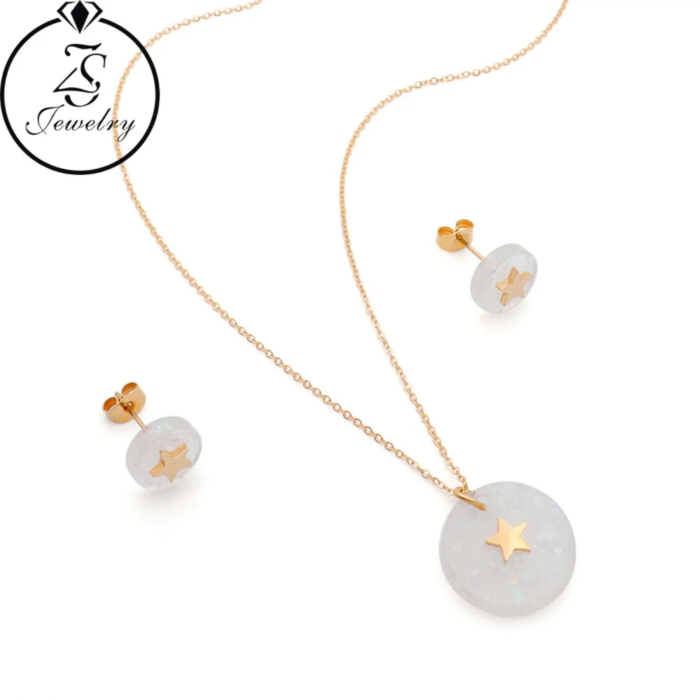 White Beads & 18K Gold Plated Zircon Stone Jewelry Stainless Steel for Wedding Party Engagement Anniversary-Women/Girl Gift Sets