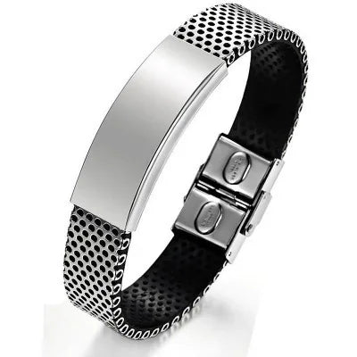 New Stainless Steel Jewelry Wholesale Men's Fashion Simple Smooth Titanium Steel Leather Bracelet