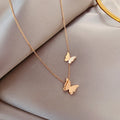 Fashionable Vintage Double Butterfly Necklace for Women New Stainless Steel Clavicle Chain Frosted Design Trendy Versatile
