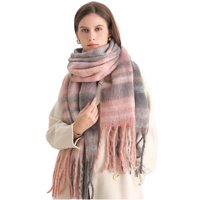 Winter Geometric Cotton Scarf Women Soft Thick Warm Shawl Long Oversized Korean Style Wrap Fashion Casual Cozy Quick Dry Daily
