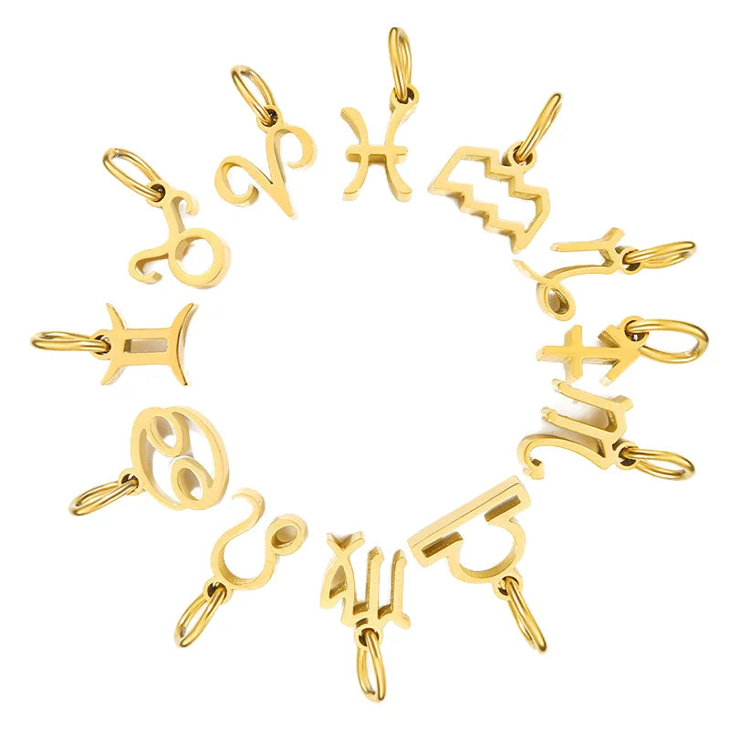 Zodiac Sign Pendant Charms Jewelry Stainless Steel 12 Zodiac Sign Charms for Jewelry Making
