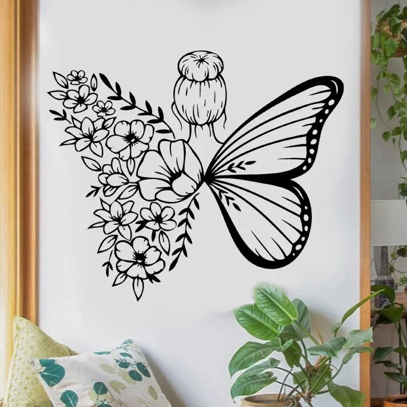 Personality Creative Design Butterfly Flower Wall Stickers Girl Living Room Bedroom Decorative Wallpaper Self-adhesive Stickers