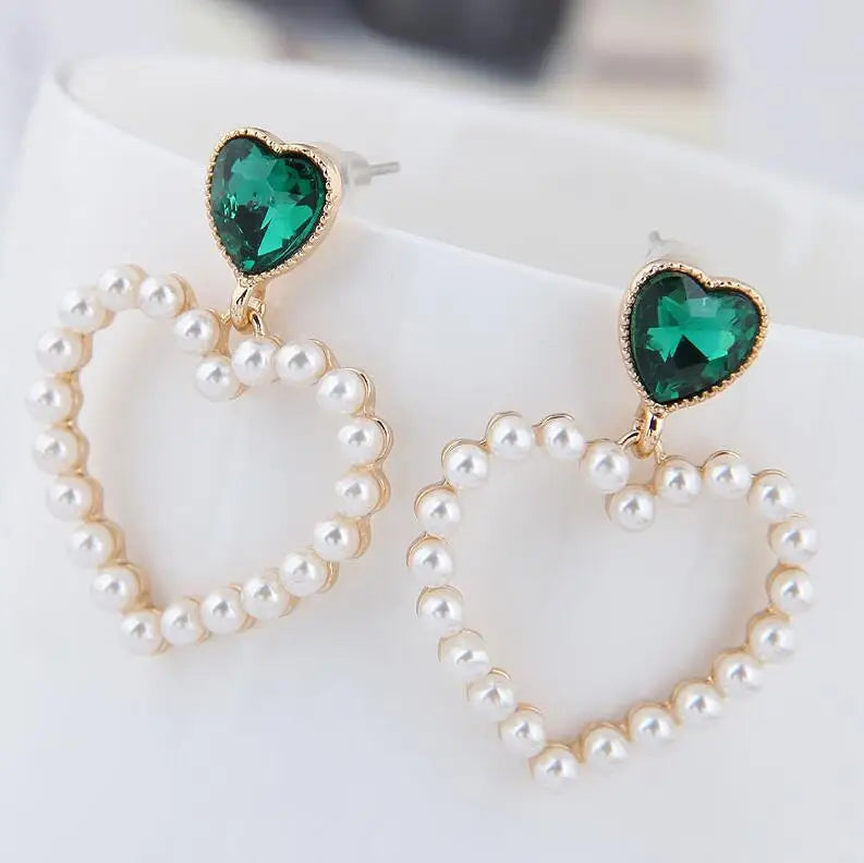 European and American Fashion Metal Sweet Pearl love Heart Drop Earrings with Personality Jewelry