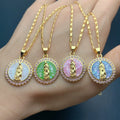 Round Color Sea Shell Zircon Guadalupe Virgin Mary Pendants Necklace for Women 2022 Fashion Religious Girls Gift Jewelry