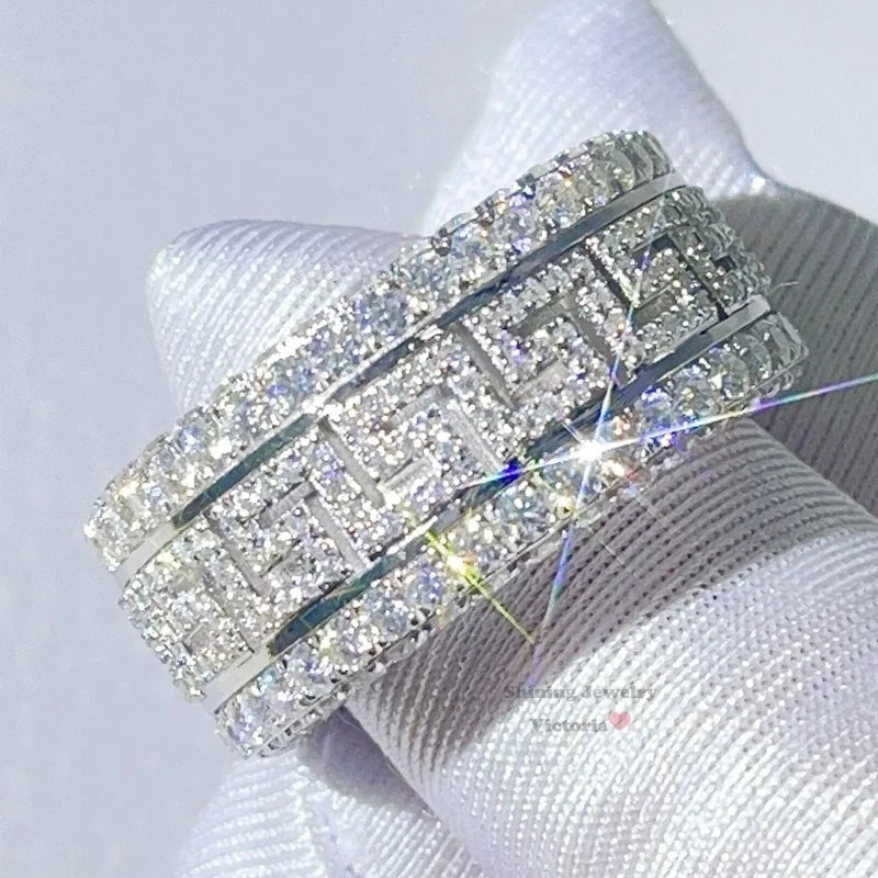 Guangzhou Shining Jewelry Iced Out Men Fashion Style Solid 10K White Gold Greek Key Ring With Moissanite