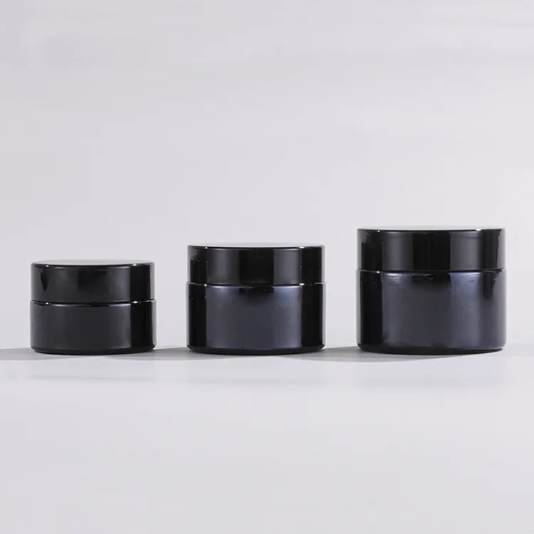 Wholesale Glossy Black Skincare Cosmetic Packaging 20g 30g 50g Golden Black Lid Eye Cream Glass Jar