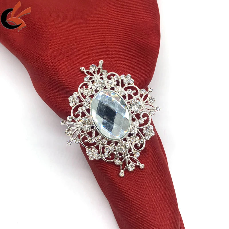 Unique Silver Crystal Rhinestone Bling Napkin Rings Wedding Dinner or Holiday Durable Metal Napkin Ring Holders