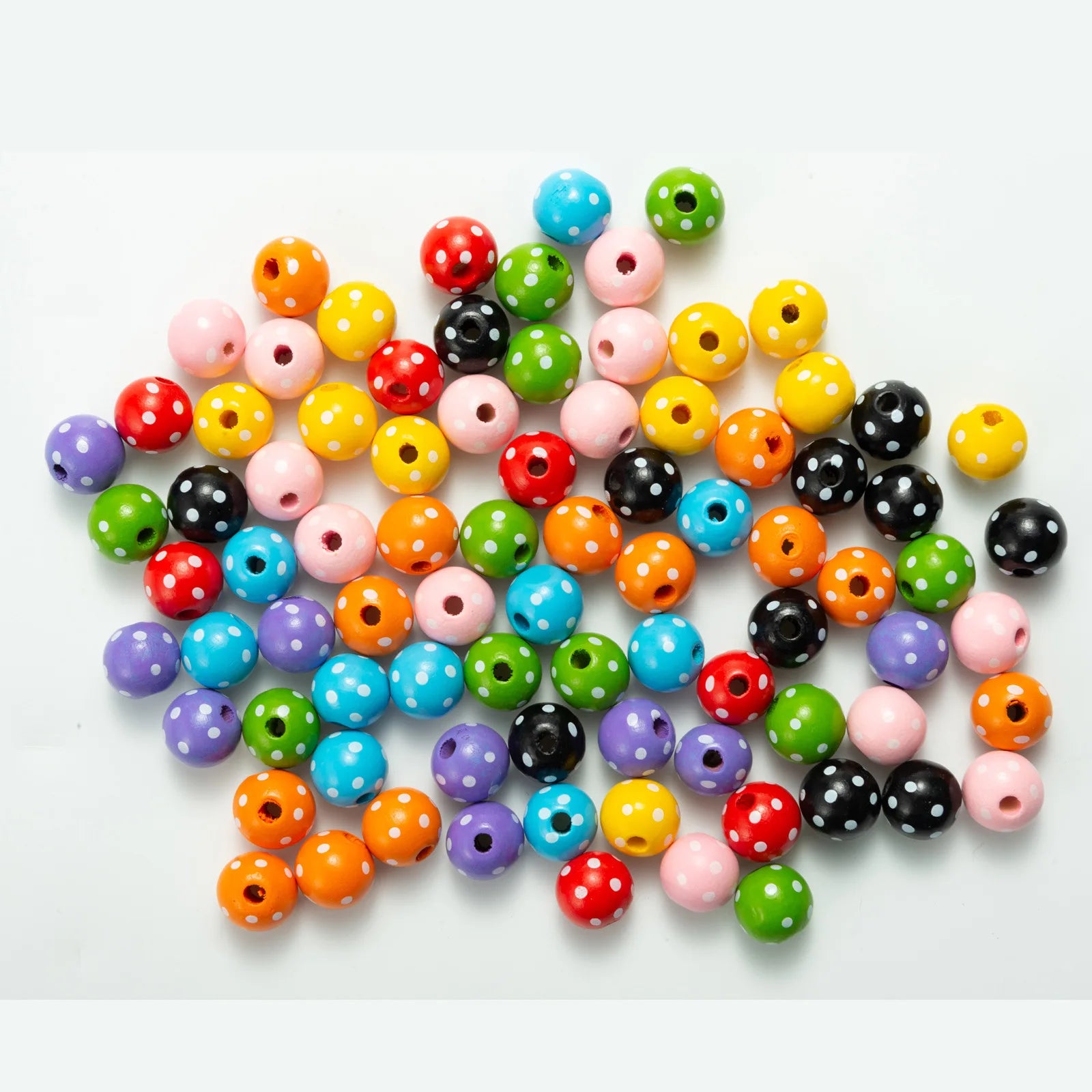 Polka Dot round Dyed Wooden Beads Hand-Painted Loose Beads for DIY Christmas Crafts and Ornaments