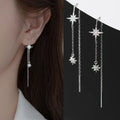 925 Sterling Silver Cubic Zirconia Ear Threader Star Shape Long Tassel Chain Dangle Drop Earrings Jewelry for Women
