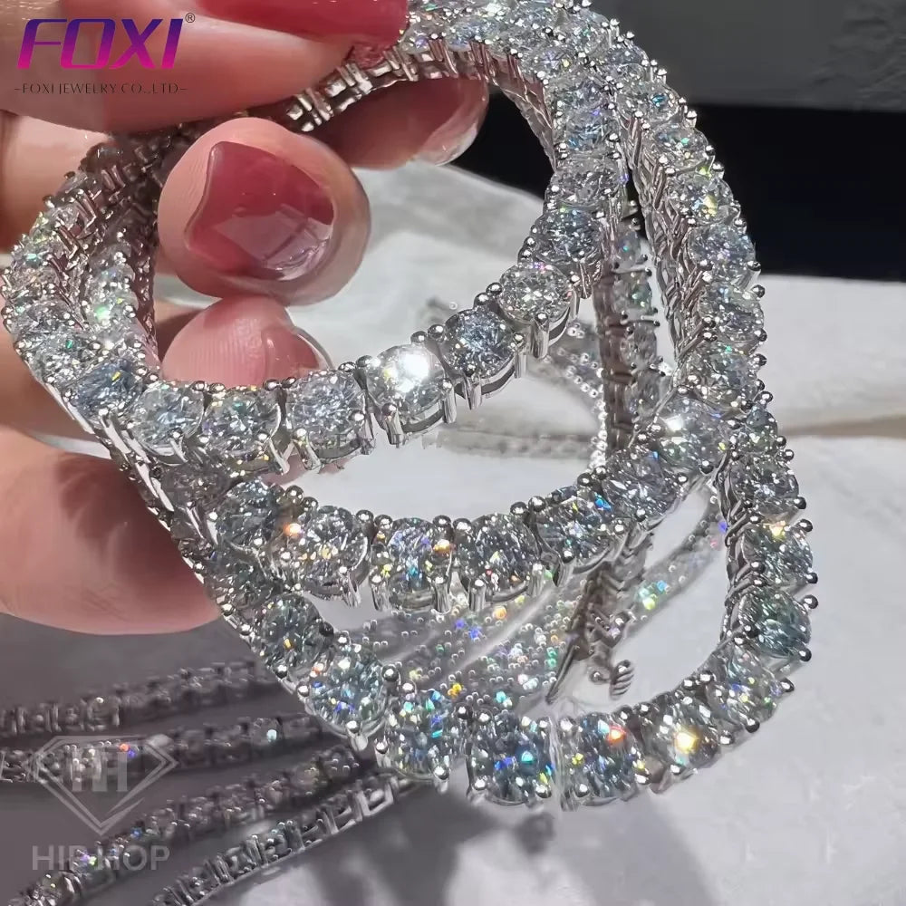 Iced Out Mossanite Chain S925 Silver 18K Gold White 3mm 4mm 5mm GRA VVS1 Excellent Round Cut Diamond Moissanite Tennis Necklace