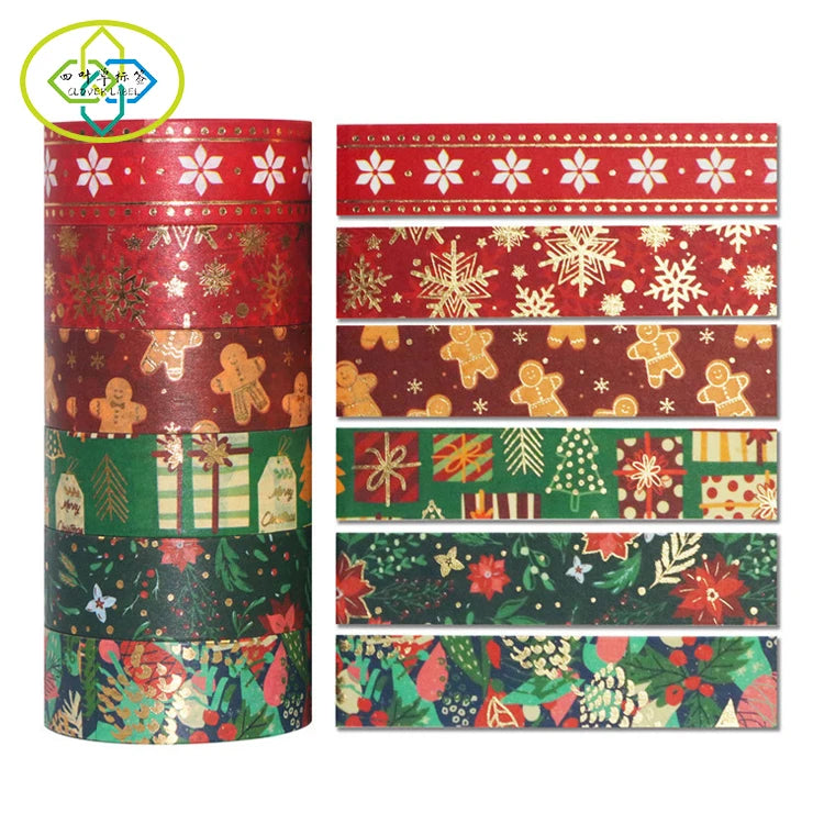 Custom Adhesive Christmas Paper Tape Set DIY Decorative Masking Washi Tape Custom Printing
