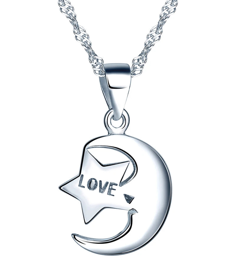Star Moon Carved LOVE S925 Sterling Silver Pendant Necklaces for Women Fashion Jewelry Luxury Design