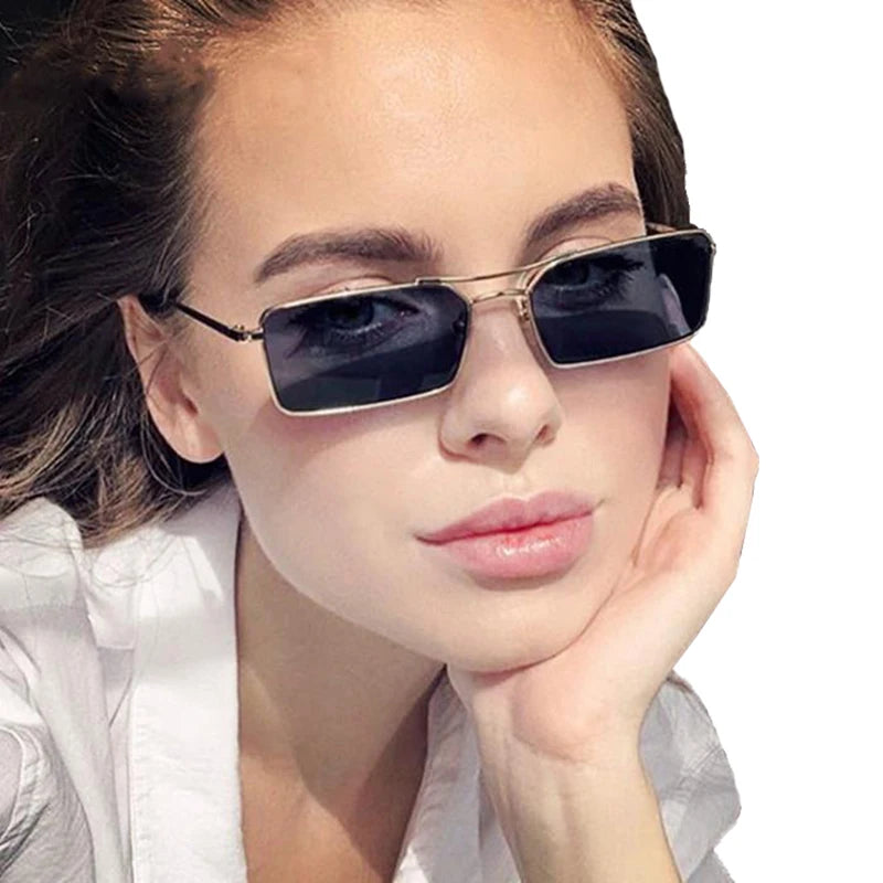 STORY XA345 Classic Candy Colors Rectangle Sunglasses Women Small Frame Square Shades Vintage Double Bridge Metal Sun Glasses
