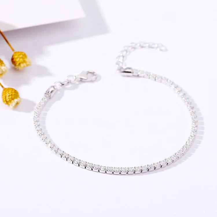 Wholesale Price Diamond Tennis Chain Fashion Sterling Silver Crystal Clear Cz Tennis Bracelet S925