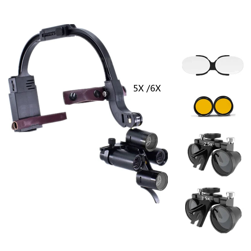 5W Dental Lab Led Surgical Headlight With 5X 6x 3.5x 2.5x Magnification Binocular Loupes