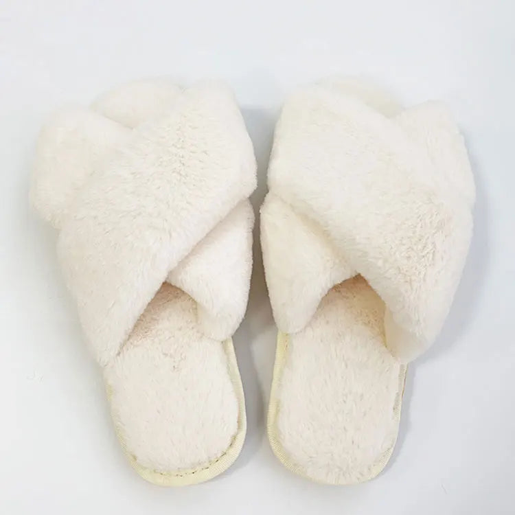 2024 New Style Faux Fur Bedroom Slipper High Quality Soft Sole Cross Strap Comfortable Home Winter Autumn Warm Lining Fleece MegaBDM