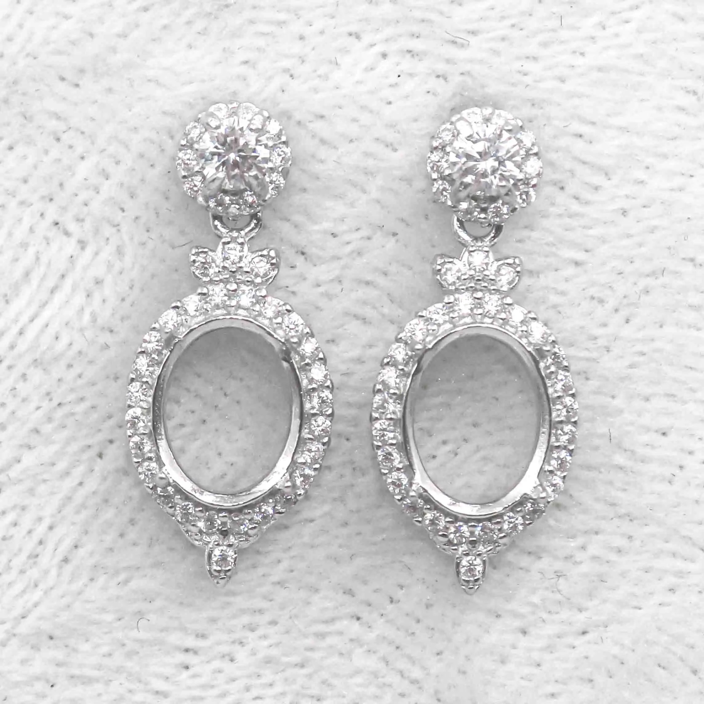 Sterling Silver 7*9mm Semi Mount Stud Eardrops Empty Support Blank Claws Setting S925 Base Without Center Stone for DIY Inlay