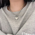 Fashion Punk Metal Heart Clavicle Chain Necklace Buckle Thick Chain Necklace Silver Color Big Heart Clavicle Necklace for Women