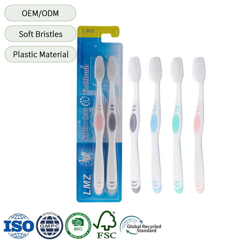 Wholesale Cheap Manual Tooth Brush Manufacturers Custom Logo Adult Soft Bristles Plastic Toothbrush 2 in 1