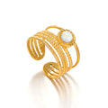 Women Natural Stone Multi Layer Texture Wire Trendy Ring Gold 18K Stainless Steel