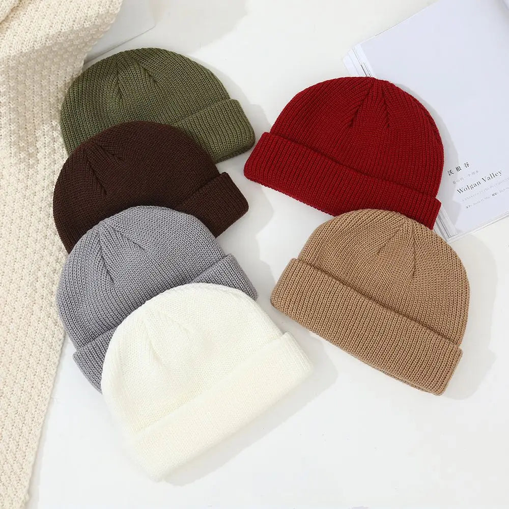 Men's Winter Beanie Hat Adult Melon Wool Ski Cap Short Cuffed Ribbed Fisherman Style Plain Slough Beanies 3D Embroidery Warm