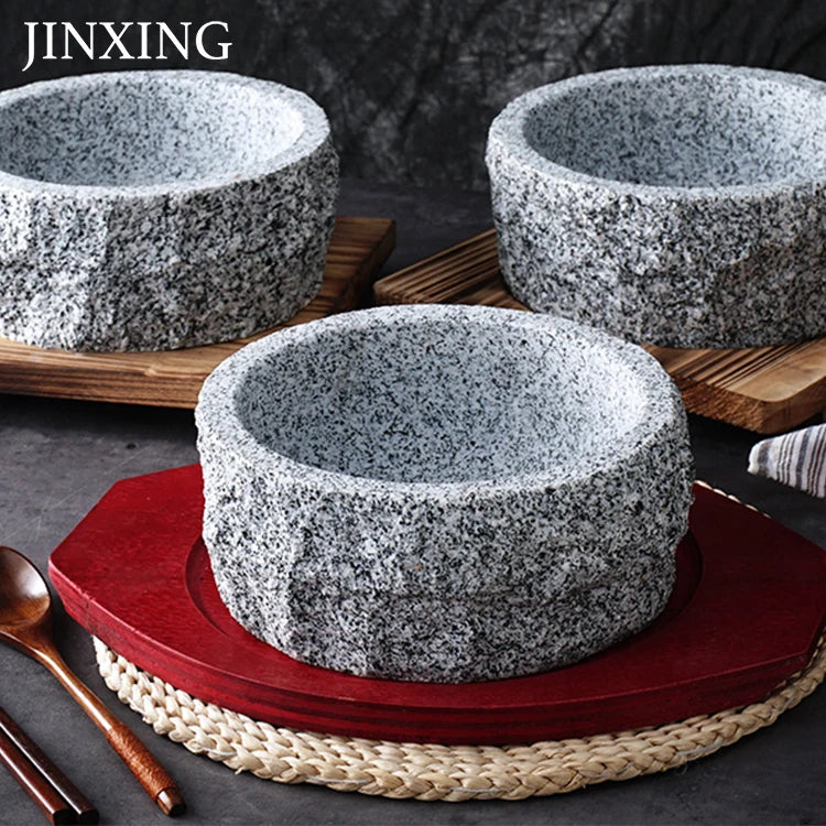 China Manufacture Eco-Friendly Natural Stone Cooking Pot with Wood Trivet for Dolsot Bibimbap Business Gifts