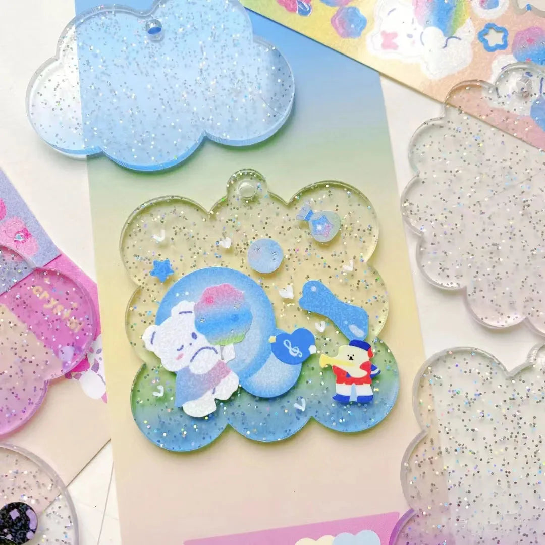 Hot Sale Custom Made 50mm Clear Transparent Cute Acrylic Plastic DIY Blank Keychaincharm UV Printed in Cartoon Anime Style