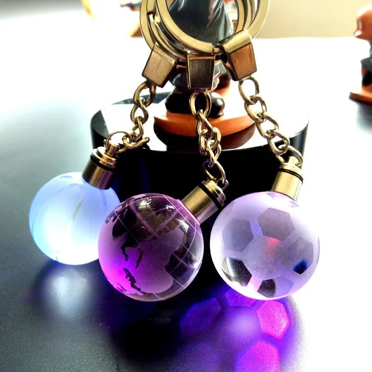 Factory Wholesale Blank Crystal Glass Ball Keychain Custom 3d Laser Engraving Crystal Ball Keychain with LED Colorful Light
