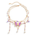 Exaggerated Sweet Design Crystal Pearl Necklace Y2k Choker Colorful Heart Butterfly Necklace for Women