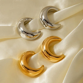 New Design Dainty High Polished 18 K Gold Plated Stainless Steel Charm Moon C Shape Dangle Stud Earrings