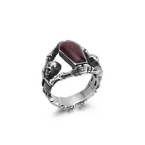 Gothic Punk Jewelry Stainless Steel Coffin Vampire Skull Rings Men