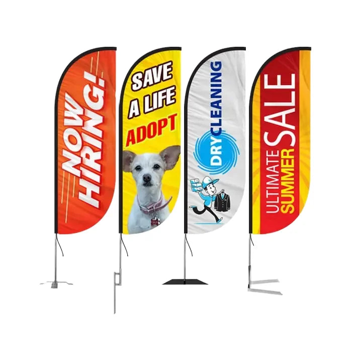 Custom Outdoor Advertising Feather and Teardrop Flag Banner Promotional Beach Flag Pole