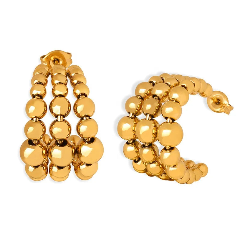New Arrivals Fashion Light Luxury Creative Design Jewelry 18k Gold Stainless Steel Hollow Braided Splicing c Shape Earrings