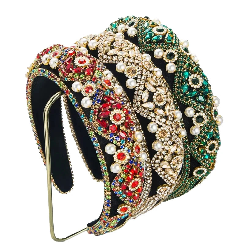 Wholesale Woman Hair Accessories Diamond Pearl Headbands Vintage Sponge Hair Hoop Wedding Baroque Women Crystal Hairband